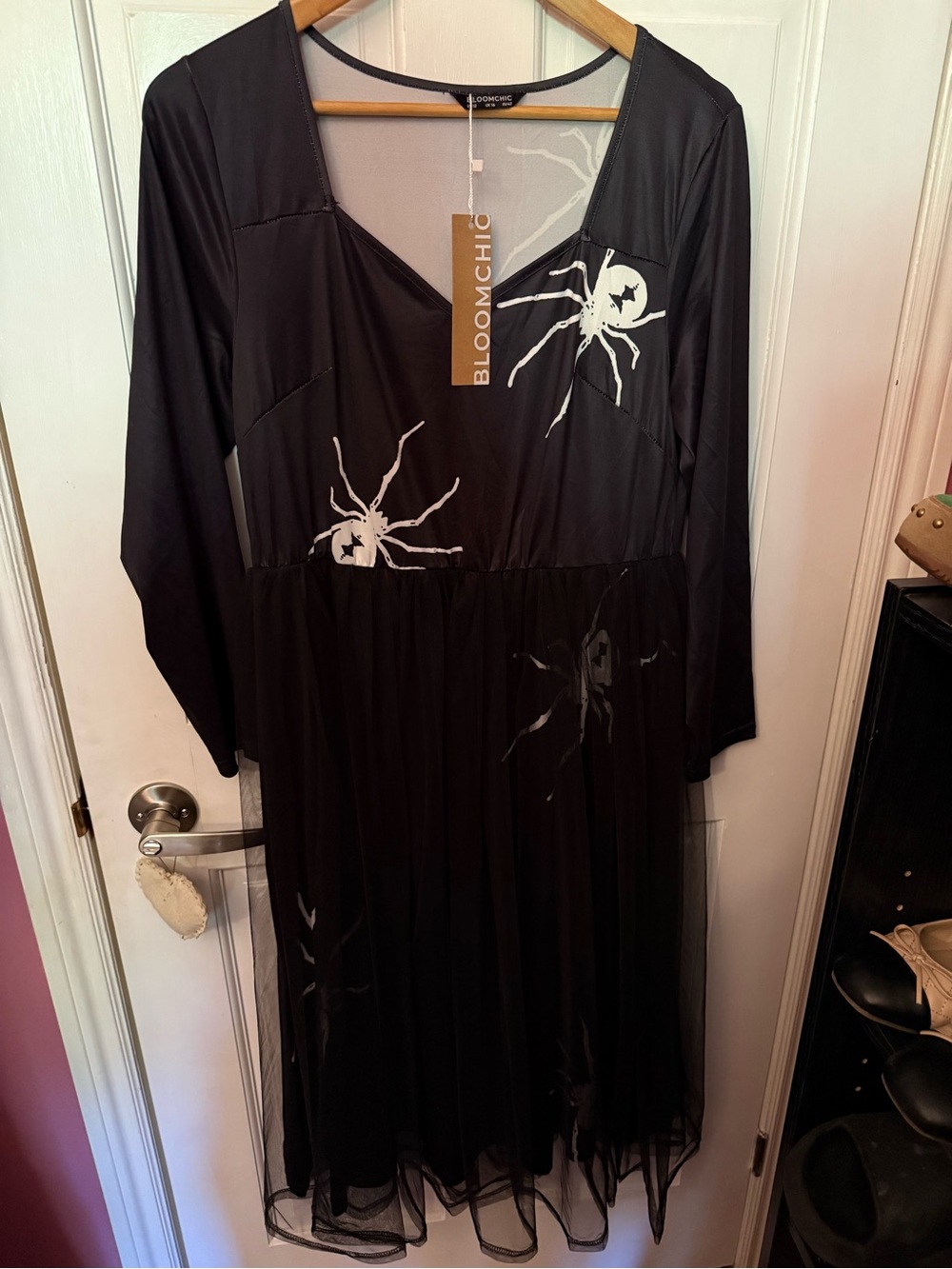 Bloomchic Black Spider Print Mesh Dress Size 12 NWT Halloween Witchy